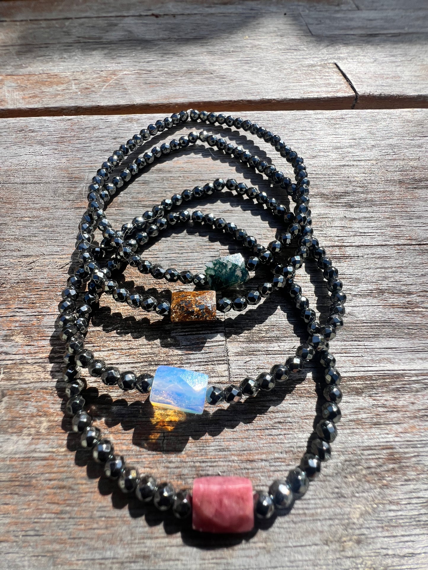 Mini Gunmetal Rhodonite Power Bracelet