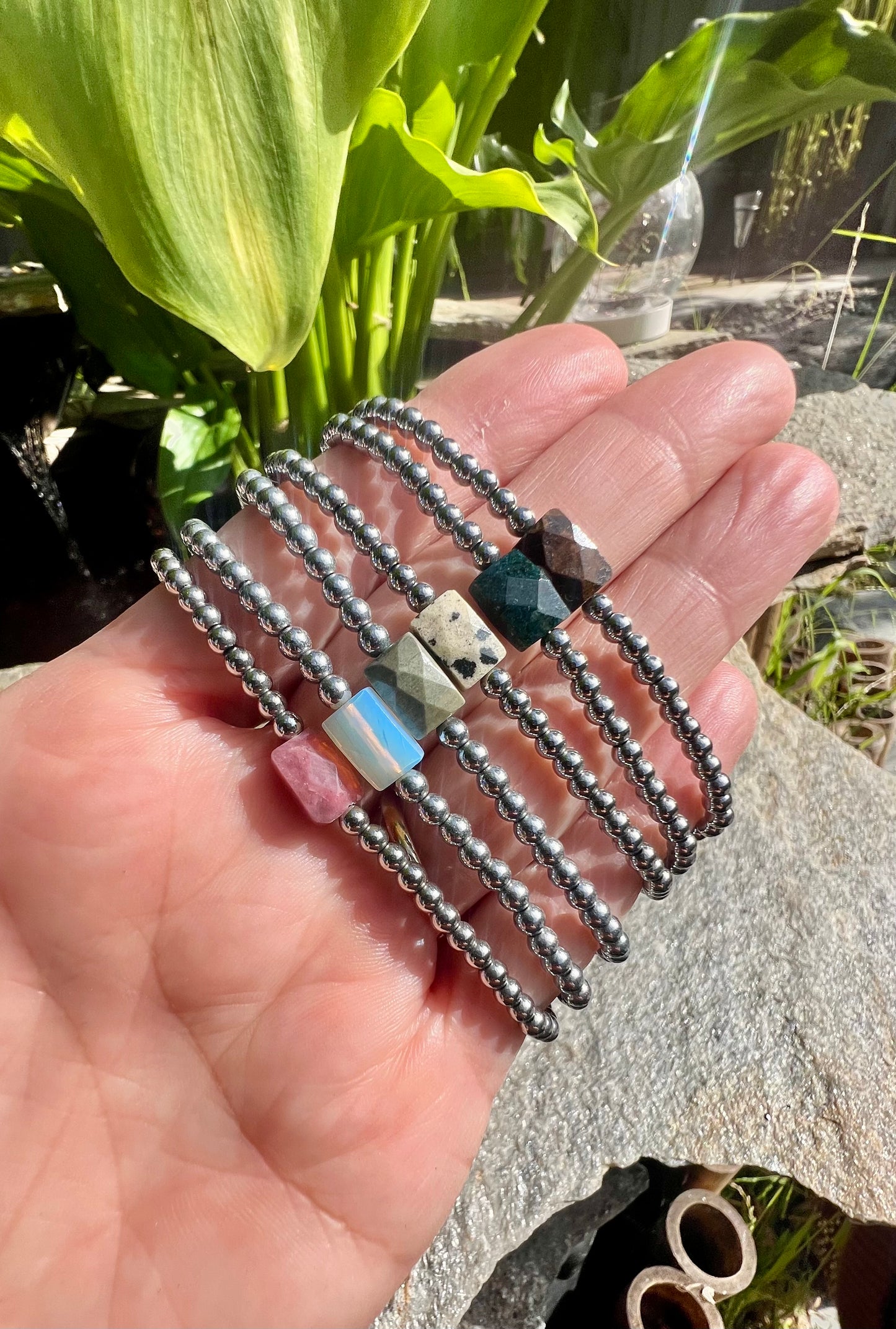 Mini Silver Moss Agate Power Bracelet