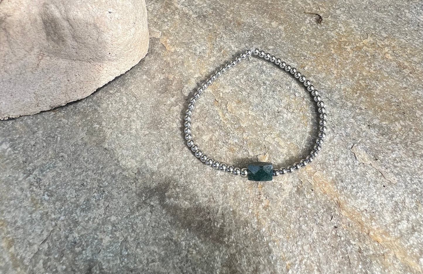 Mini Silver Moss Agate Power Bracelet