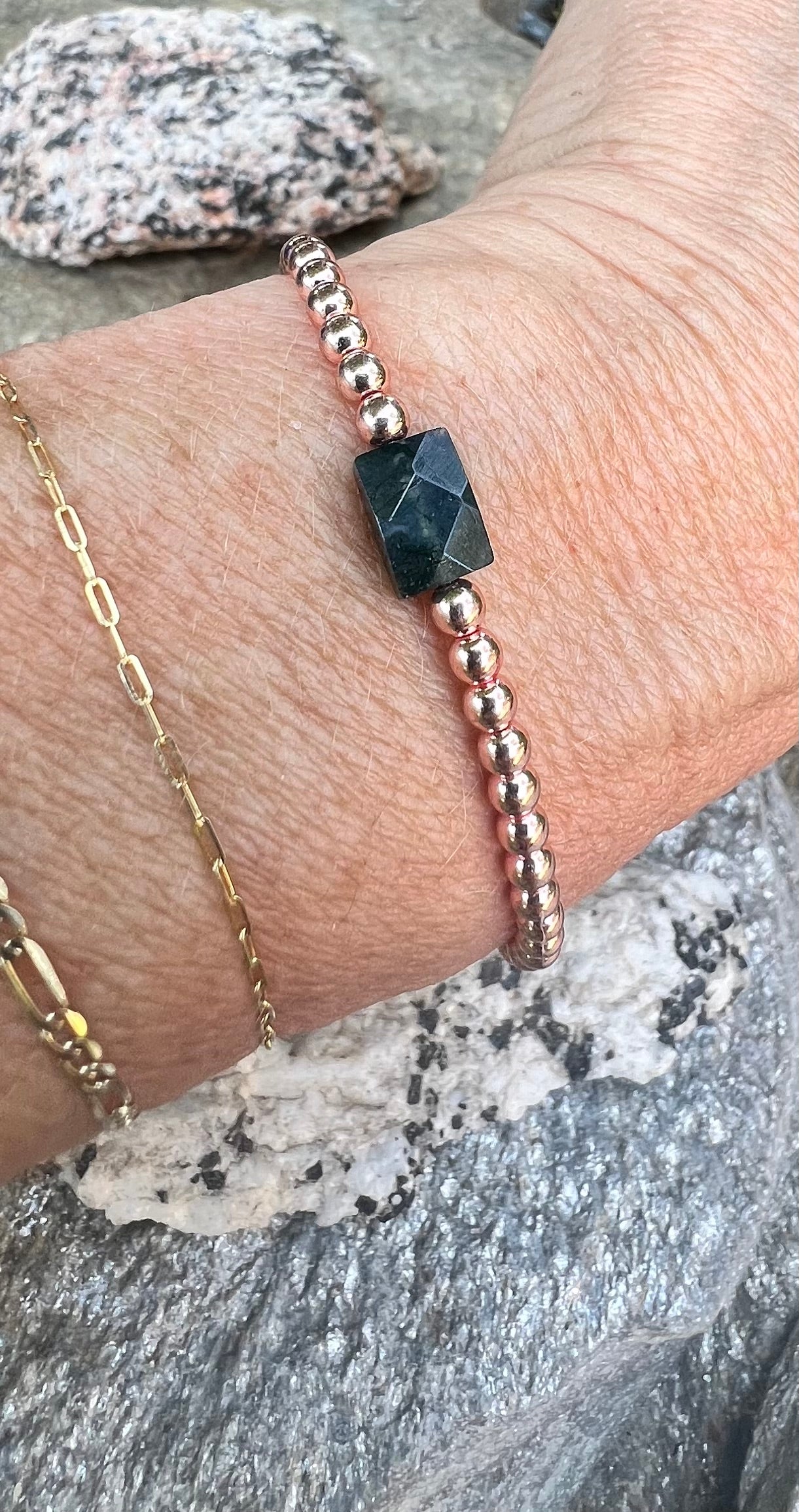 Mini Rose Moss Agate Power Bracelet