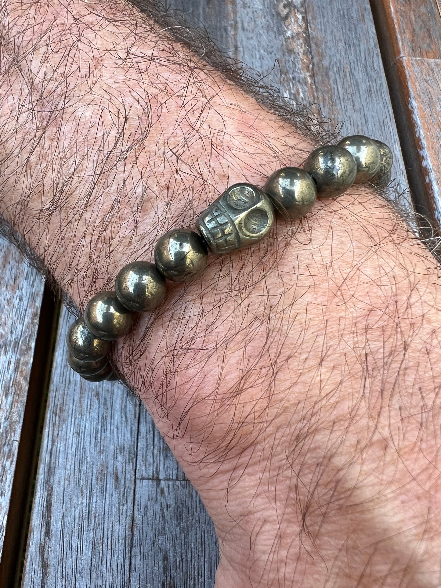 Mens Pyrite Skull Bracelet