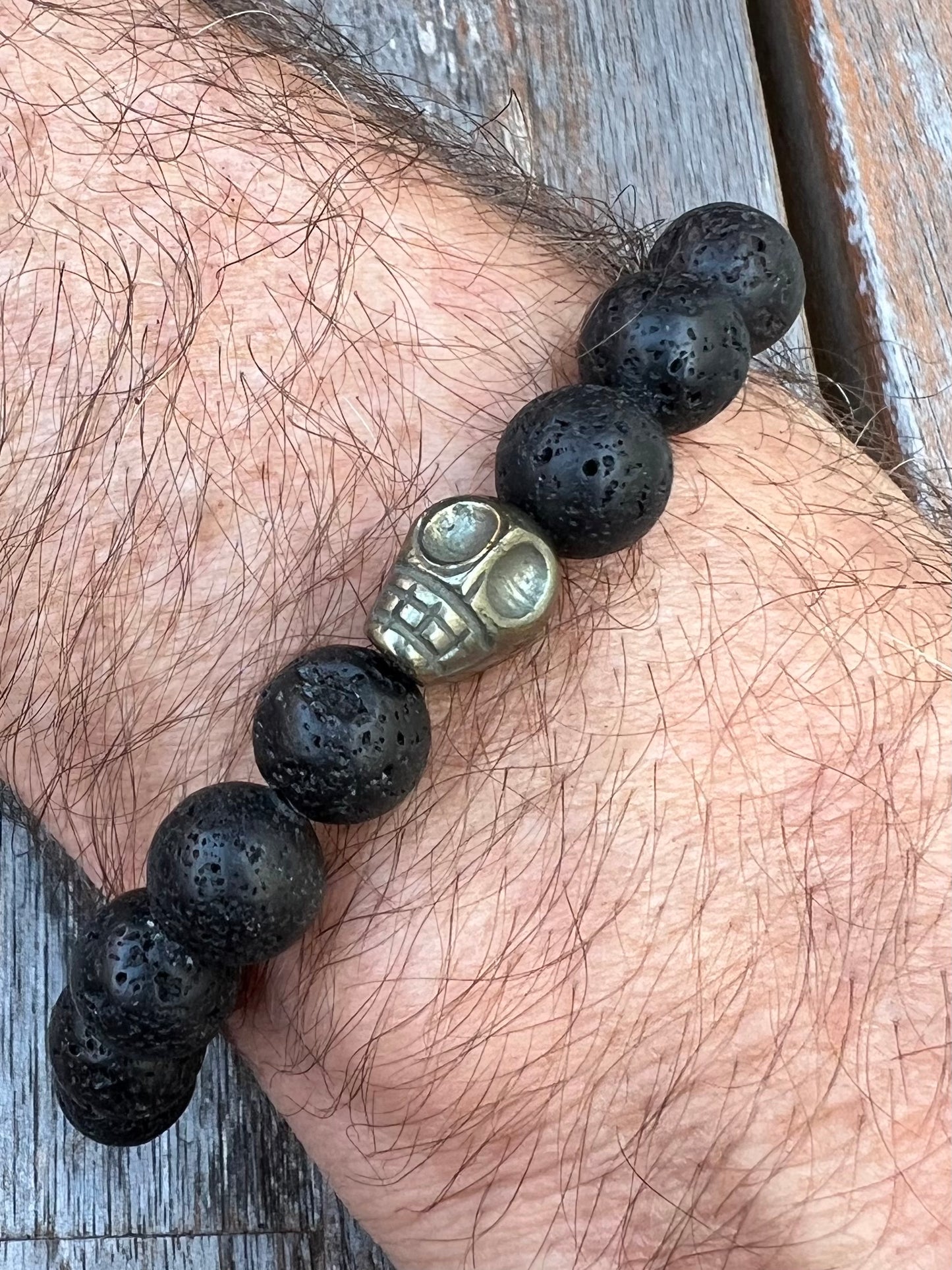 Mens Black Lava Skull Bracelet