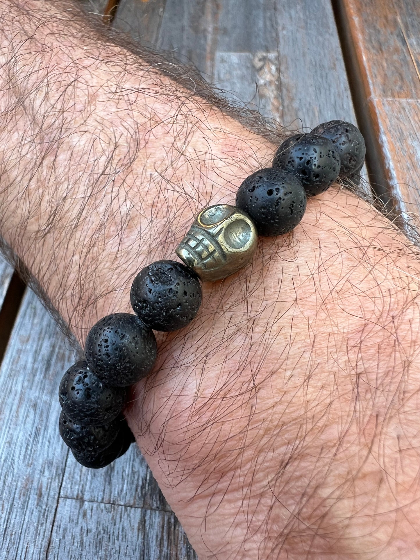 Mens Black Lava Skull Bracelet