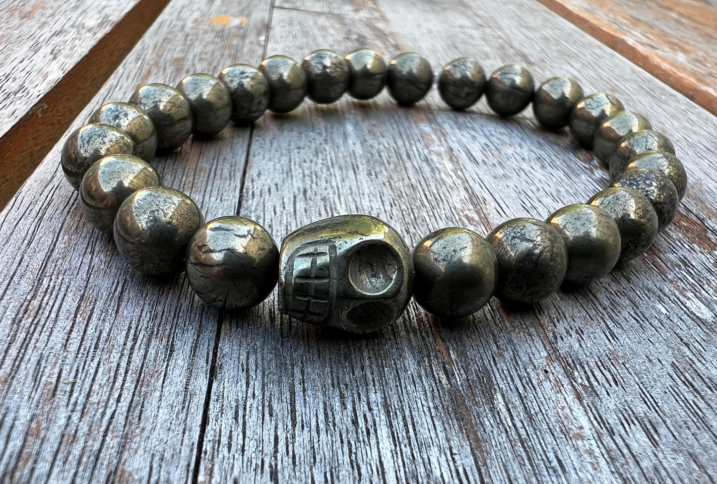 Mens Pyrite Skull Bracelet