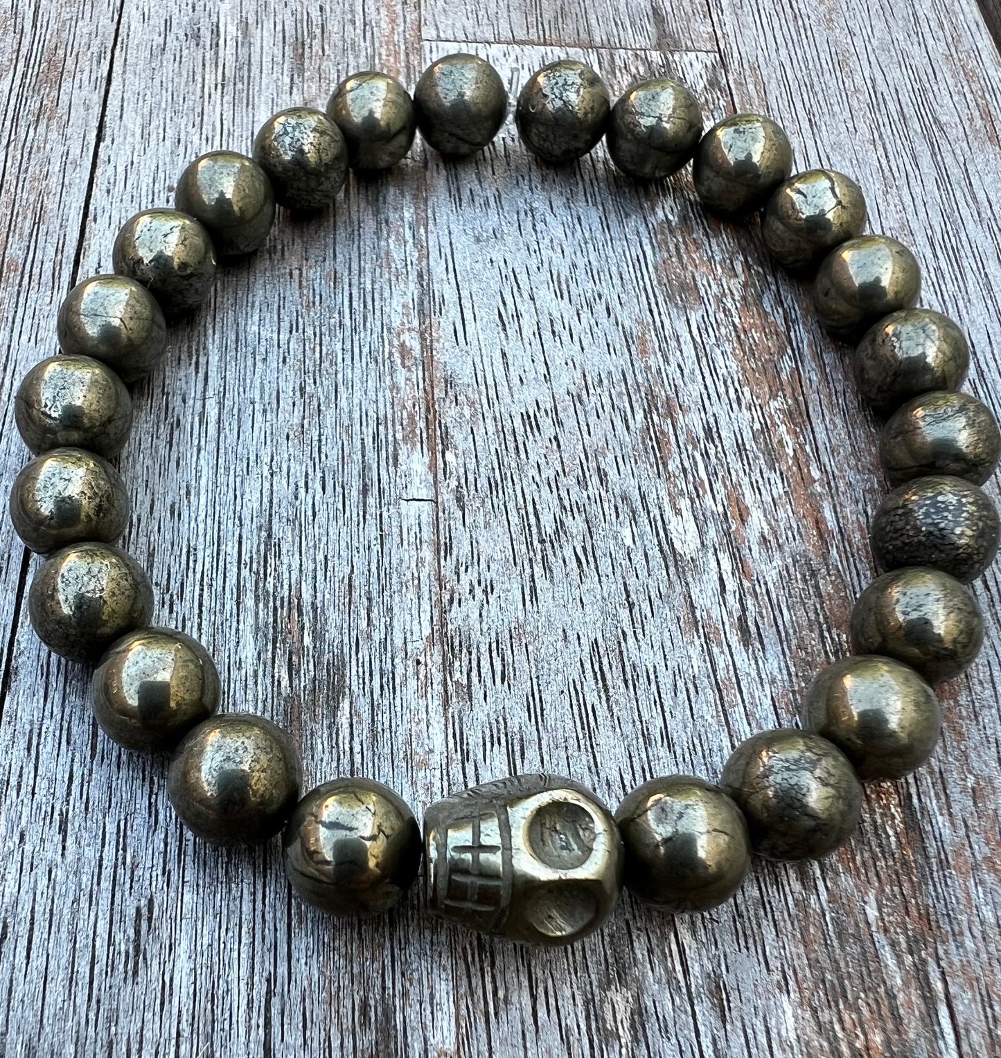 Mens Pyrite Skull Bracelet