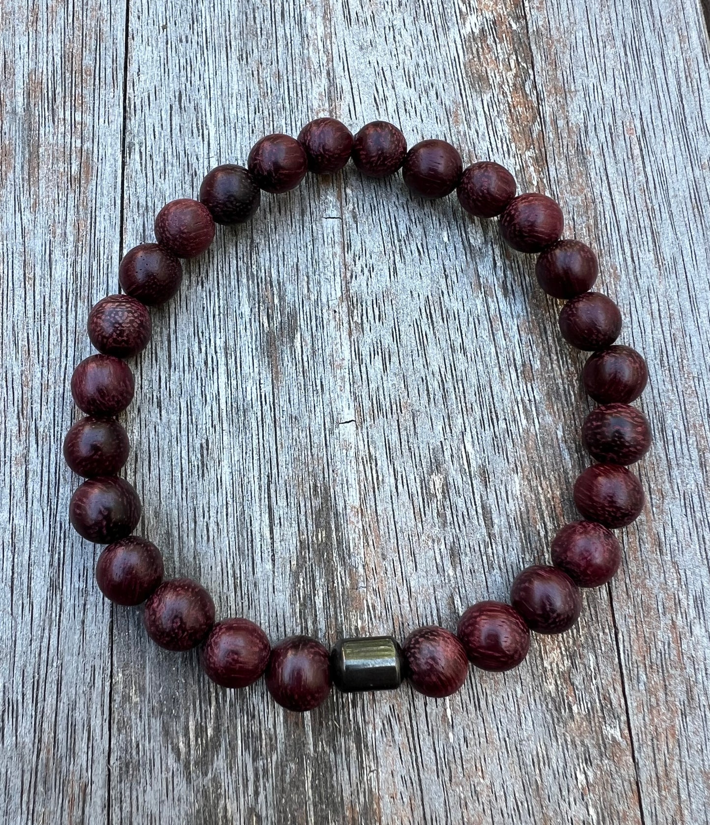 Mens Wood Bracelet With Hematite Bead