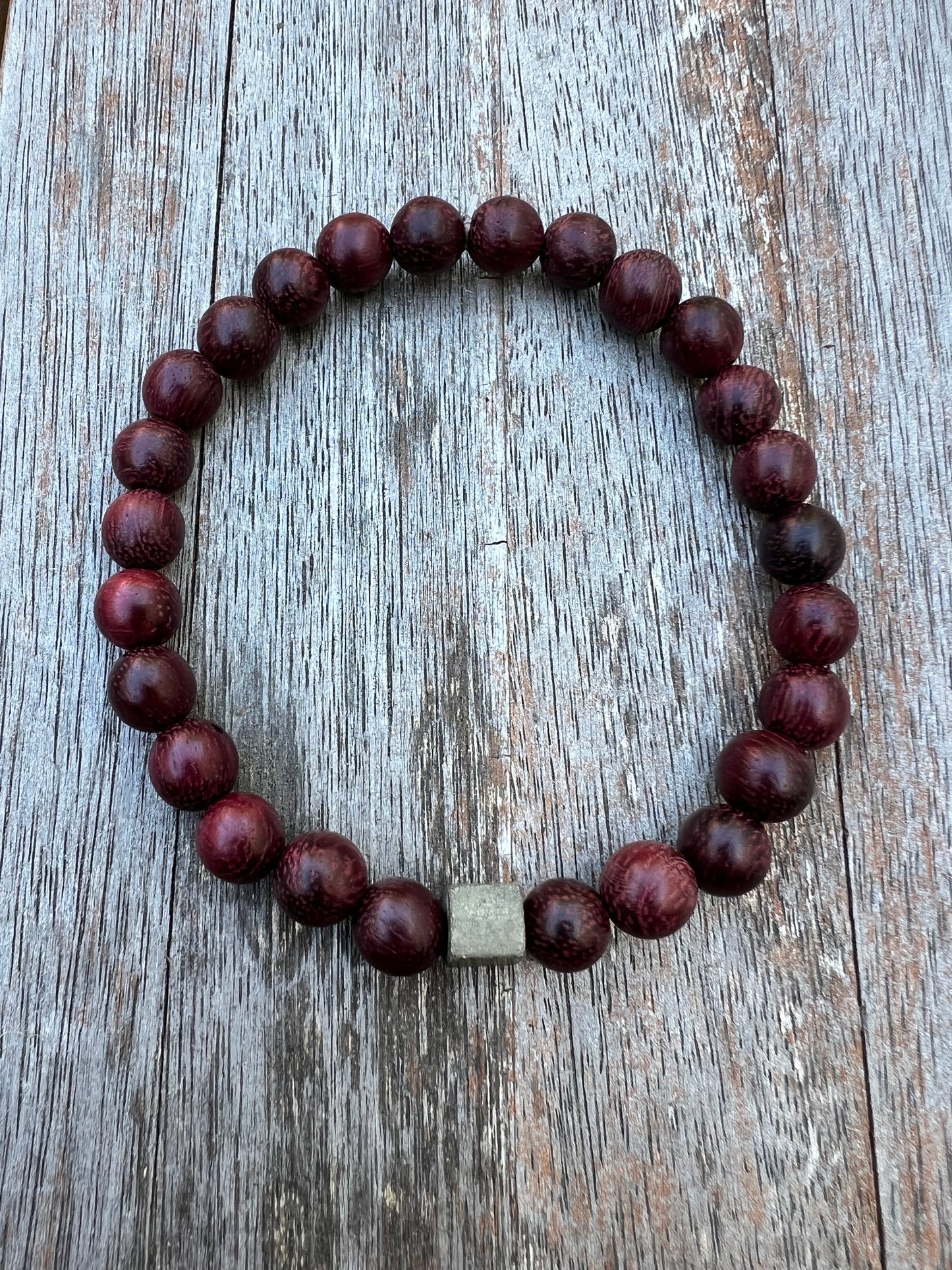 Mens Wood Bracelet With Pyrite Bead