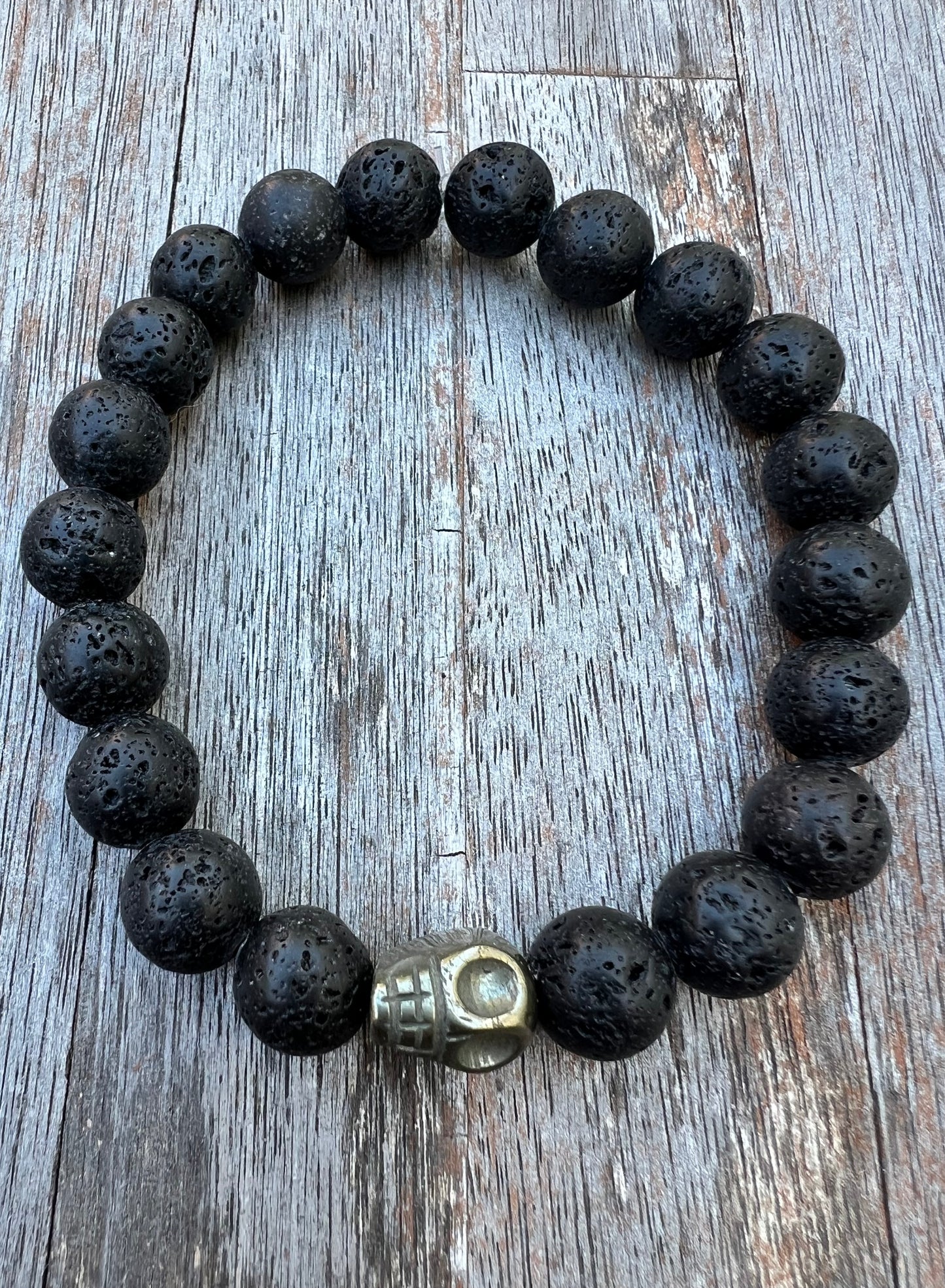 Mens Black Lava Skull Bracelet