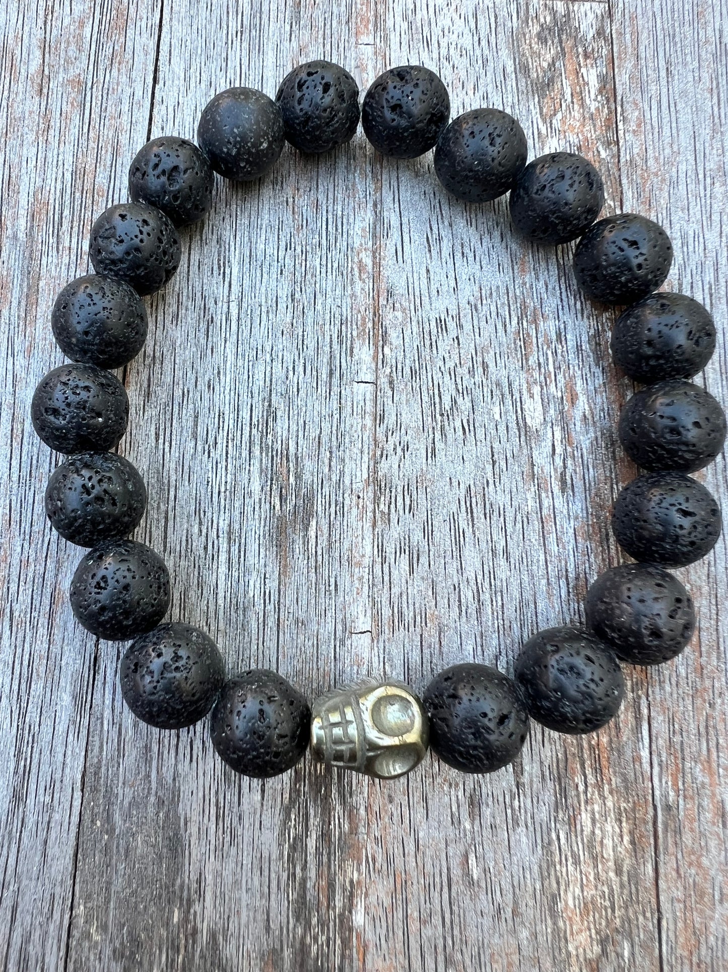Mens Black Lava Skull Bracelet